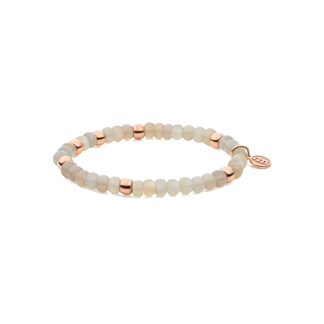 Bron Reflex Armband 8AR3985MIX25 Steinarmband aus Roségold und grauem Mondstein in verschiedenen Nuancen.