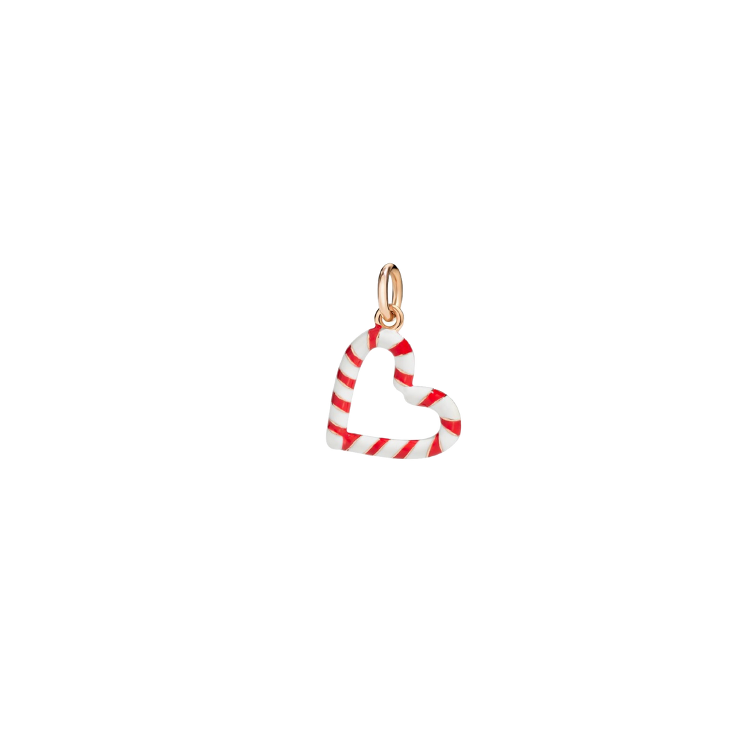 Dodo Charm Anhänger Zuckerstangen Herz DMCANDYHEART9 aus Roségold und Emaile. Zwei Zuckerstangen die ein Herz formen