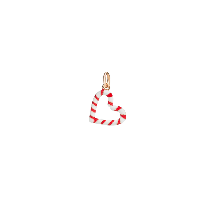 Dodo Charm Anhänger Zuckerstangen Herz DMCANDYHEART9 aus Roségold und Emaile. Zwei Zuckerstangen die ein Herz formen