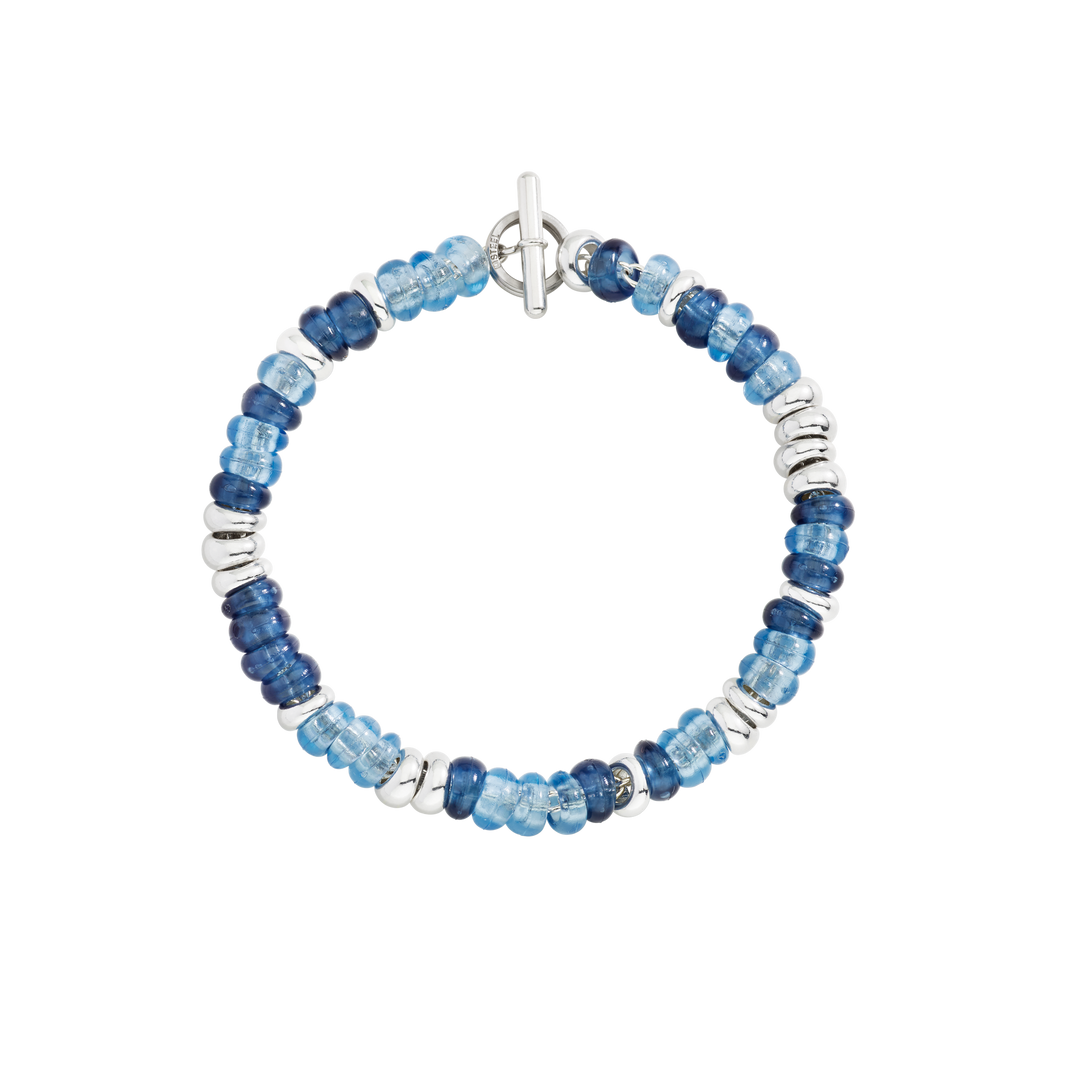 Dodo Armband Rondelle aus 925/-Silber und recyceltem Plastik in Denim-Tönen