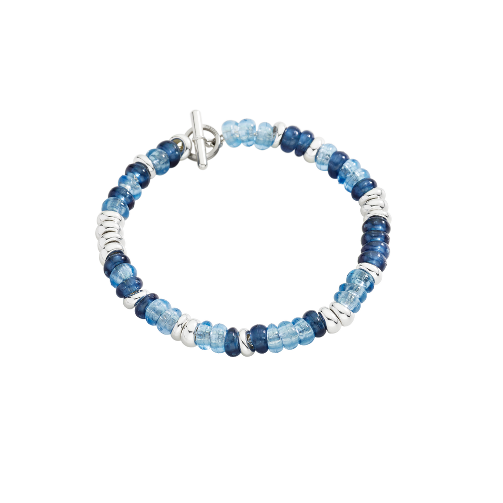 Dodo Armband Rondelle aus 925/-Silber und recyceltem Plastik in Denim-Tönen