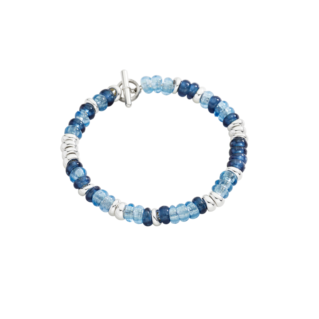Dodo Armband Rondelle aus 925/-Silber und recyceltem Plastik in Denim-Tönen