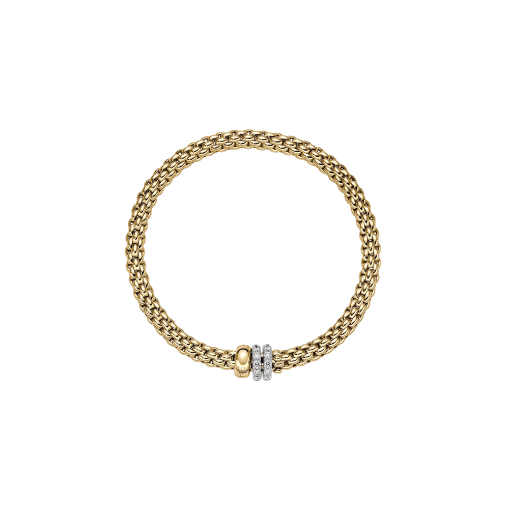 FOPE - Solo Armband aus Gelbgold mit drei Brillant besetzten Rondellen aus Gelb- und Weißgold 62506BPAVE