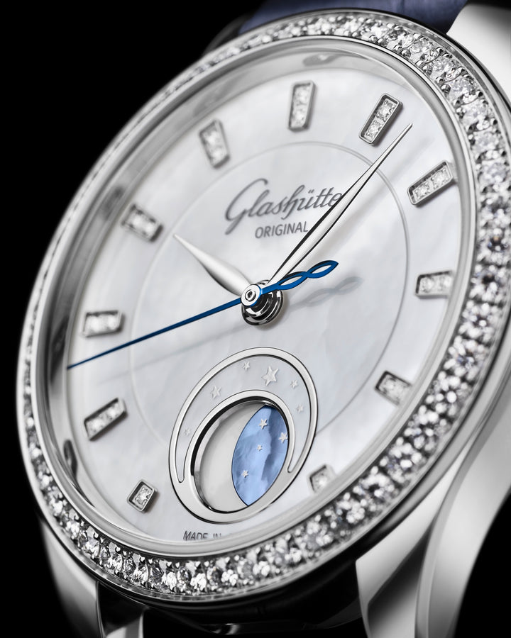 Glashütte Original - Serenade Luna – 1-35-14-02-12-14 - Automatikwerk – weiß - 32,5 mm - Damenuhr mit weißem Perlmutt Zifferblatt