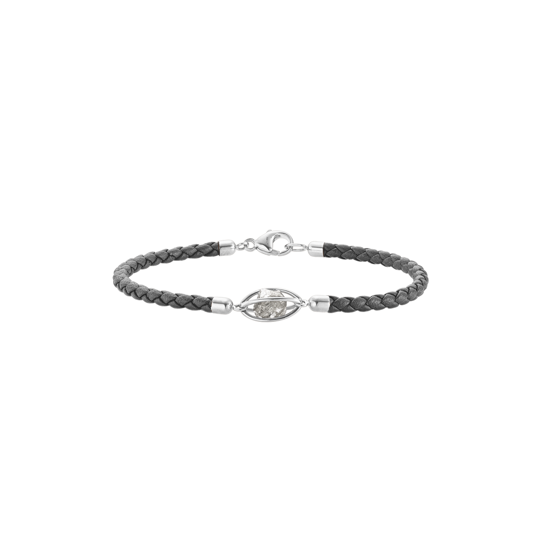 Herrenarmband von Leo Wittwer aus der Rough Cut-Kollektion mit der Referenz 62-1010971-8 aus Weißgold und Leder mit einem Diamanten