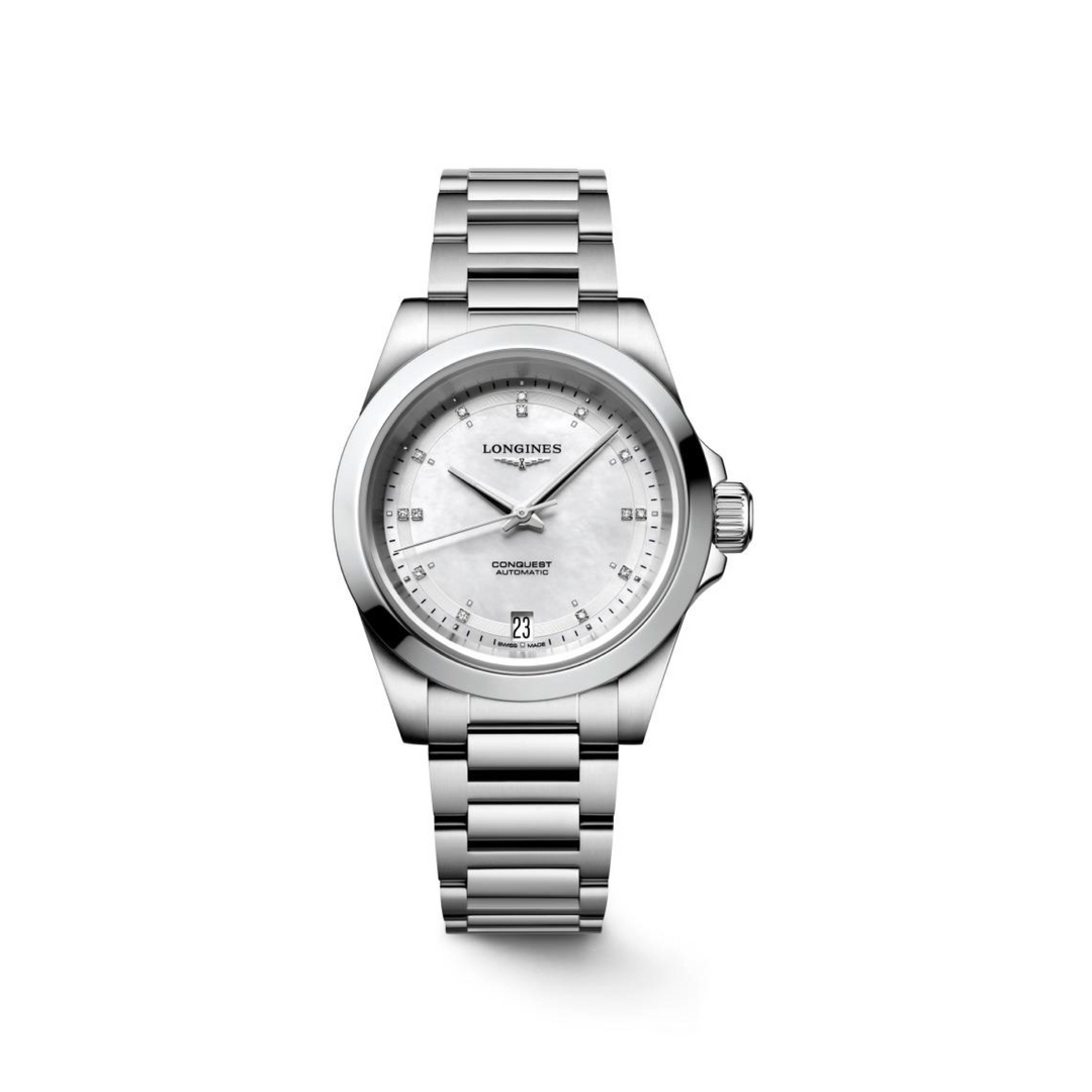 Longines - Conquest mit der Referenz L3.430.4.87.6 besteht aus Edelstahl. Der Durchmesser beträgt 34 mm