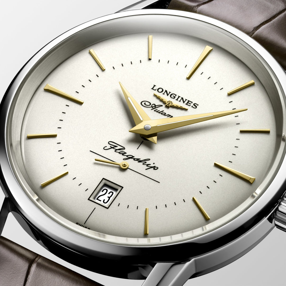 Longines Flagship Heritage - L4.795.4.78.2 - Automatikwerk - beige - 38,5 mm - Herrenuhr in silber