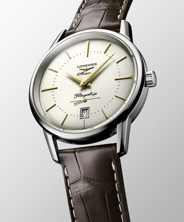 Longines Flagship Heritage - L4.795.4.78.2 - Automatikwerk - beige - 38,5 mm - Herrenuhr aus Edelstahl