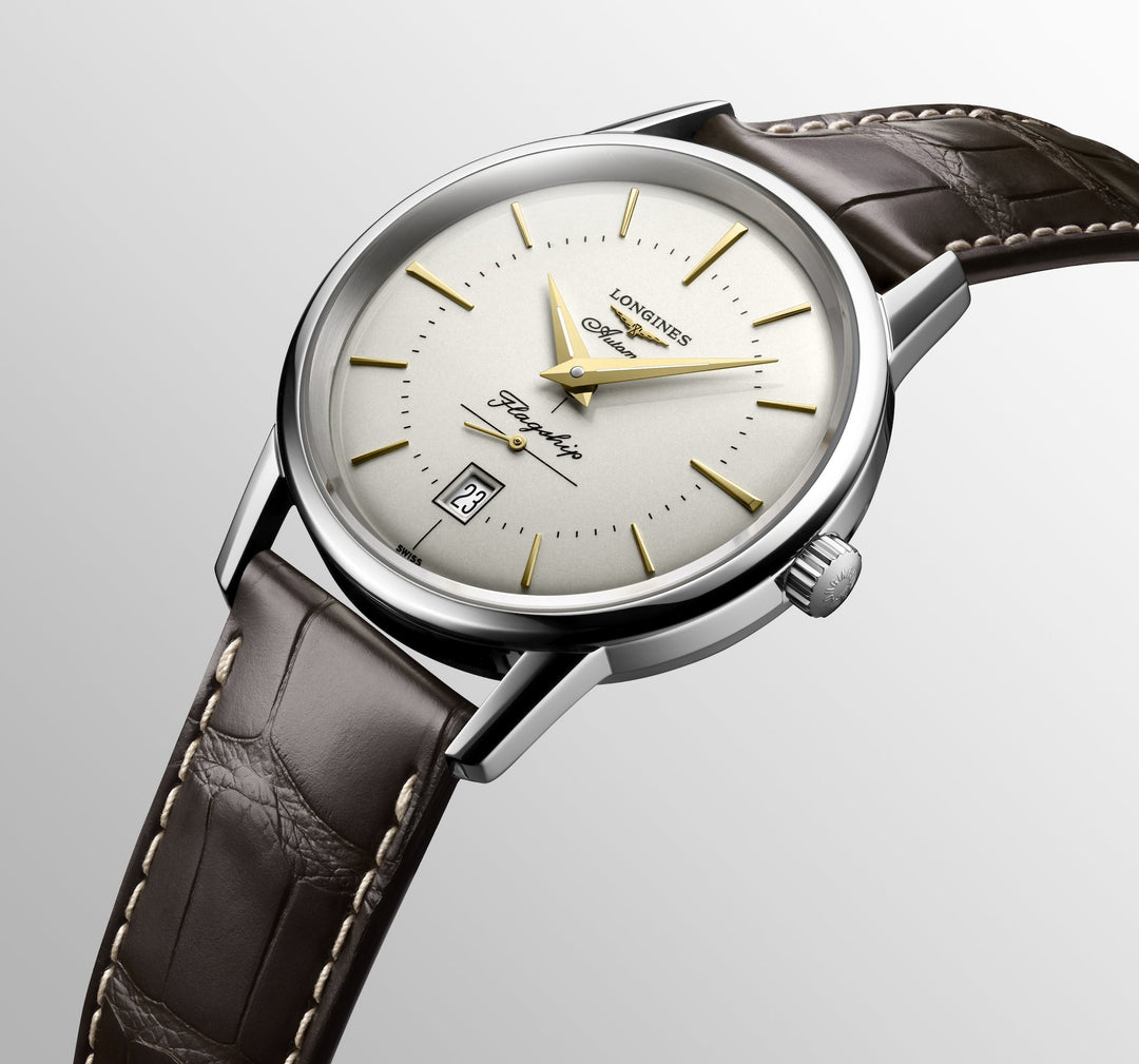 Longines Flagship Heritage - L4.795.4.78.2 - Automatikwerk - beige - 38,5 mm - Herrenuhr mit Lederband
