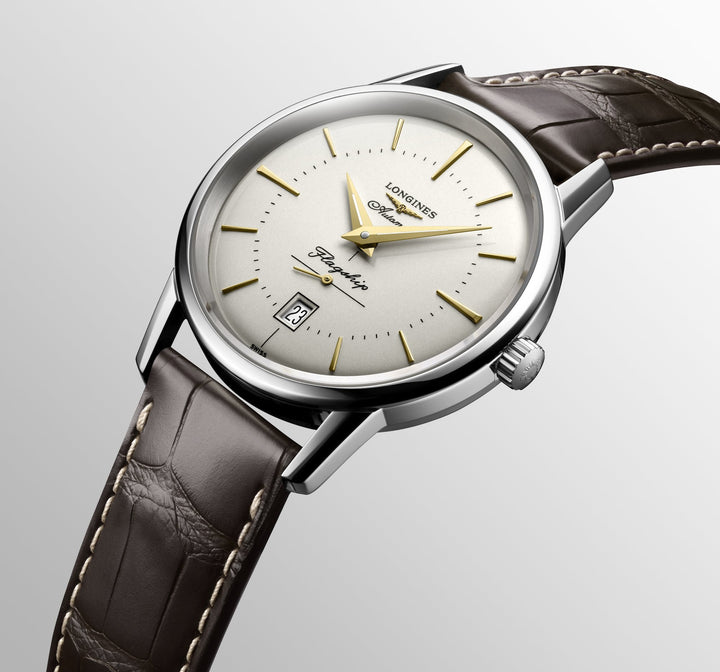 Longines Flagship Heritage - L4.795.4.78.2 - Automatikwerk - beige - 38,5 mm - Herrenuhr mit Lederband