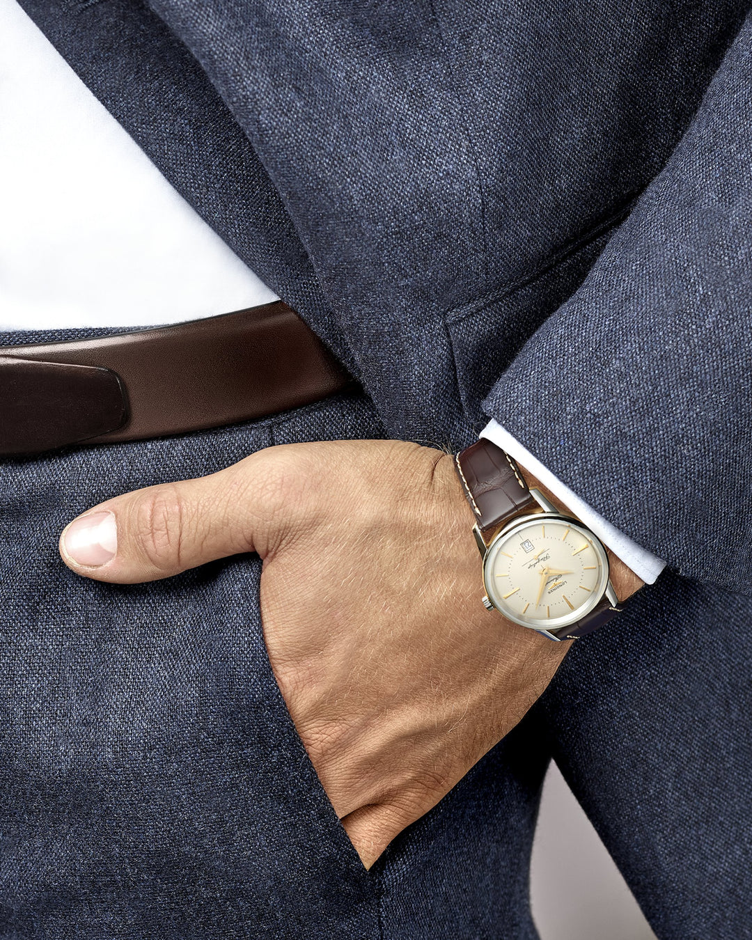 Longines Flagship Heritage - L4.795.4.78.2 - Automatikwerk - beige - 38,5 mm - Elegante Dresswatch Herrenuhr