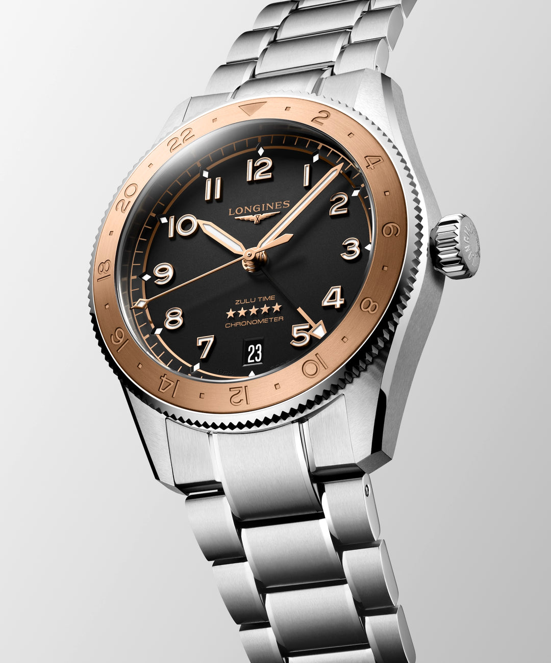 Longines - Spirit Zulu Time 1925 - L3.803.5.53.6 – Automatikwerk – schwarz, Roségold - 39 mm - Herrenuhr