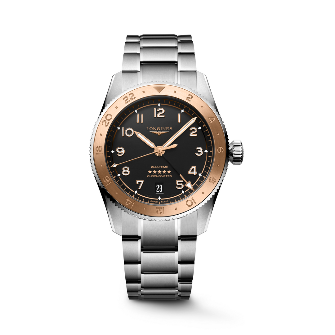 Longines - Spirit Zulu Time 1925 - L3.803.5.53.6 – Automatikwerk – schwarz, Roségold - 39 mm - Herrenuhr