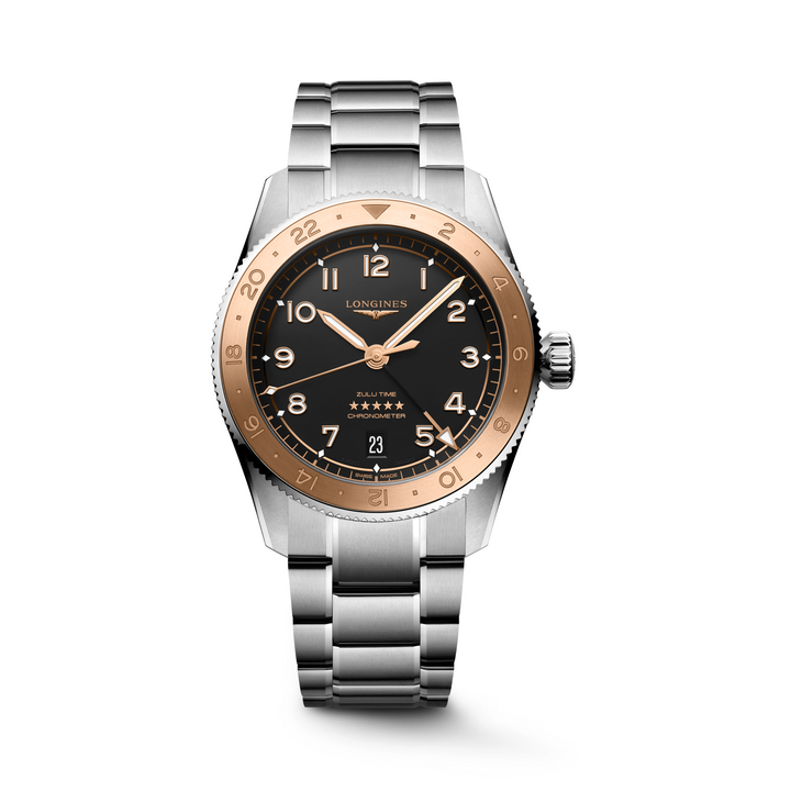 Longines - Spirit Zulu Time 1925 - L3.803.5.53.6 – Automatikwerk – schwarz, Roségold - 39 mm - Herrenuhr