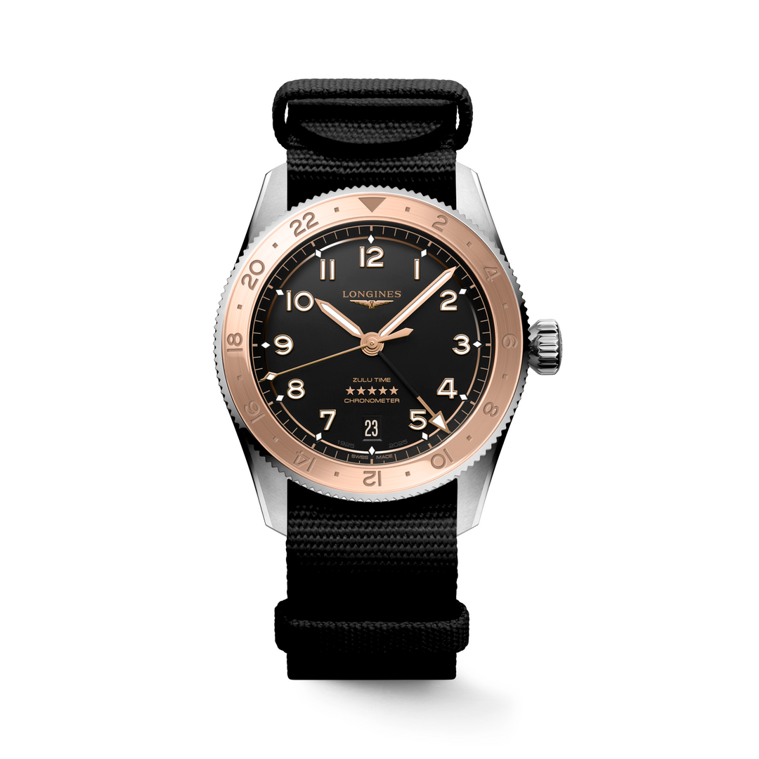 Longines - Spirit Zulu Time 1925 - L3.803.5.53.6 – Automatikwerk – schwarz, Roségold - 39 mm - Herrenuhr Wechselband