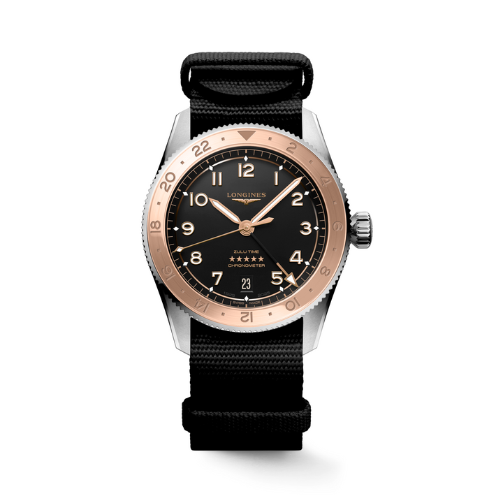 Longines - Spirit Zulu Time 1925 - L3.803.5.53.6 – Automatikwerk – schwarz, Roségold - 39 mm - Herrenuhr Wechselband