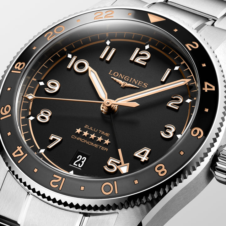 Longines - Spirit Zulu Time - L3.802.4.50.6 – Automatikwerk – schwarz - 39 mm - Herrenuhr GMT