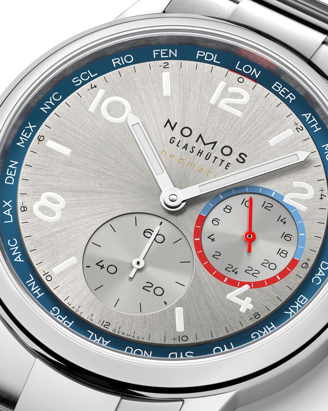 NOMOS Glashütte - Club Sport neomatik Weltzeit silber - 791 – Automatikwerk – silber - 40 mm - Herrenuhr mit Weltzeit