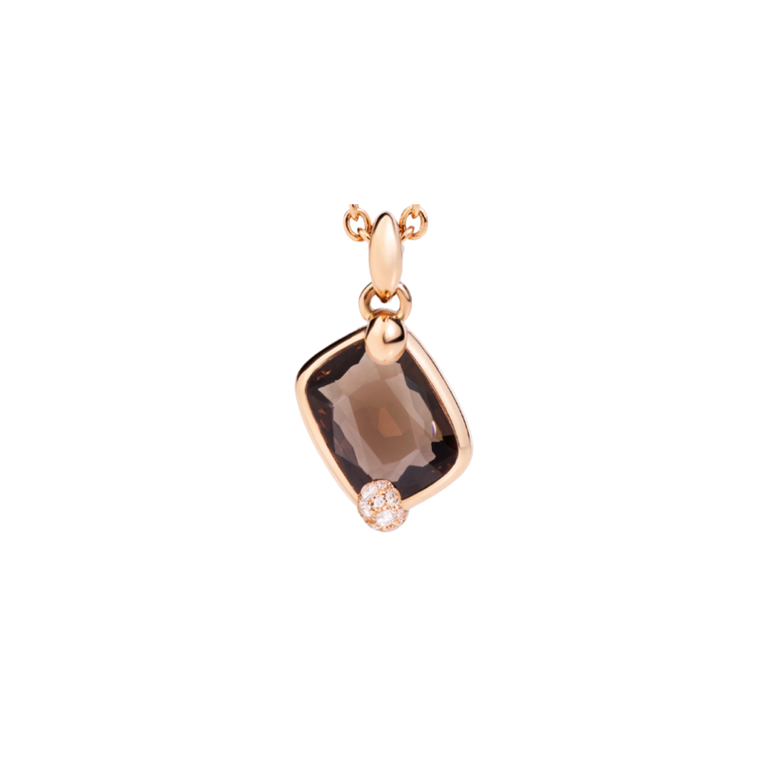 Pomellato Anhänger M.B708PB7/QF aus der Ritratto Kollektion. Eckiger aus einer Roségoldfassung, einen Rauchquarz und weißen Diamanten.
