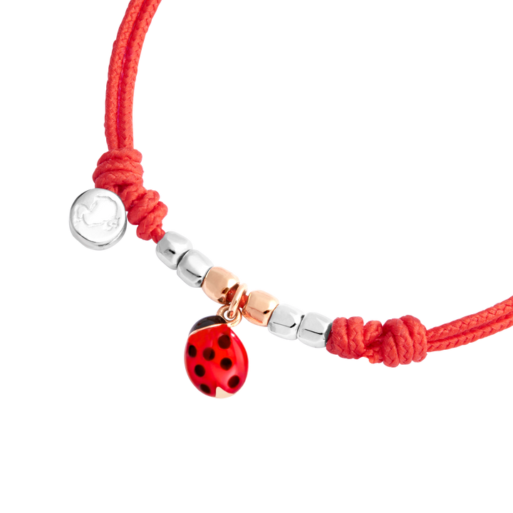 Dodo Prêt á Dodo Armband Marienkäfer DBC4009_PADLA_RO09A mit rotem Stoffband und mini Granelli
