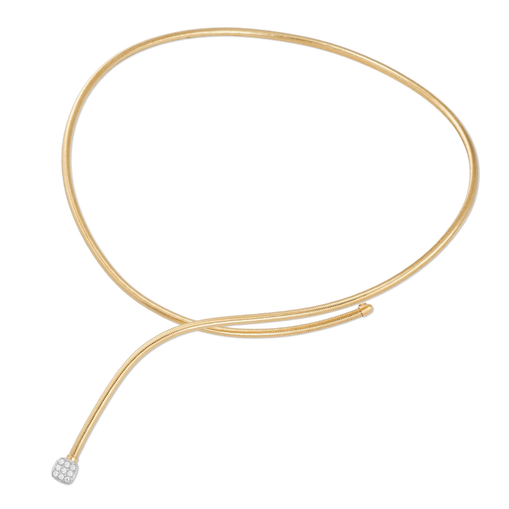 Ponte Vecchio Nobile Collier CG1388BRY im Y-Design aus Gelbgold, an dessen Ende sich ein in Weißgold gefasstes Kissen mit Diamanten befindet.