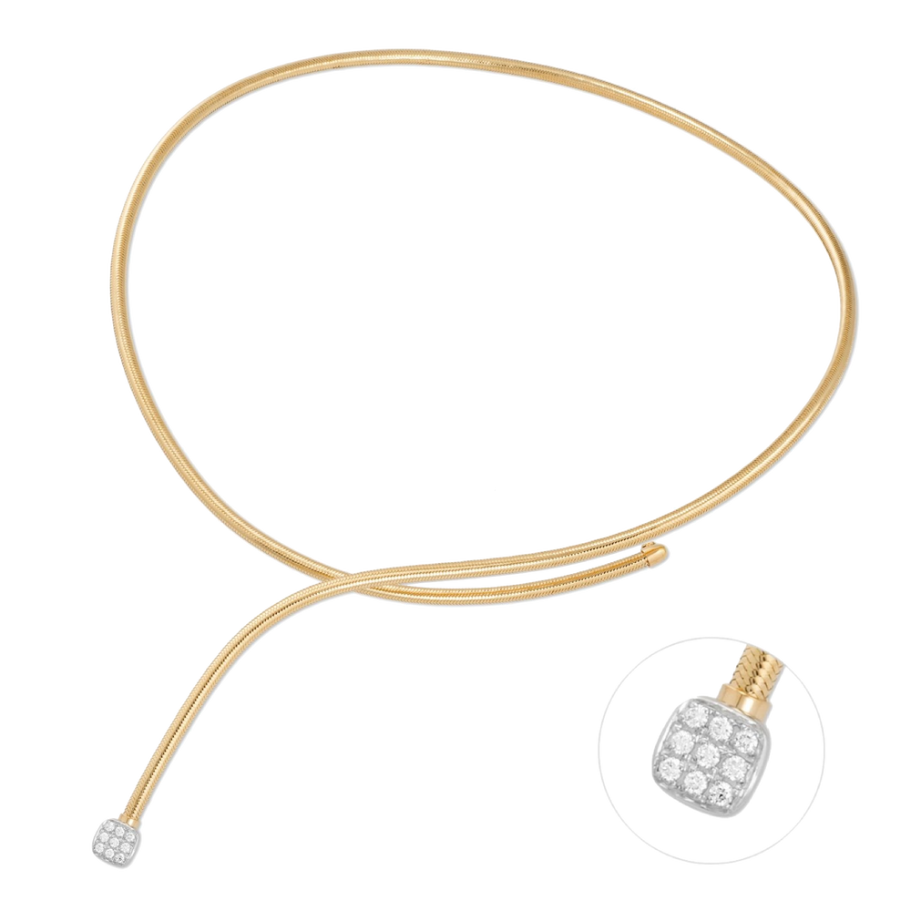 Ponte Vecchio Nobile Collier CG1388BRY im Y-Design aus Gelbgold, an dessen Ende sich ein in Weißgold gefasstes Kissen mit Diamanten befindet. (Vergrößerung Kissen)