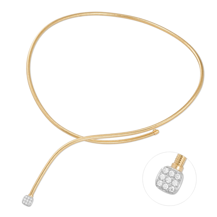 Ponte Vecchio Nobile Collier CG1388BRY im Y-Design aus Gelbgold, an dessen Ende sich ein in Weißgold gefasstes Kissen mit Diamanten befindet. (Vergrößerung Kissen)