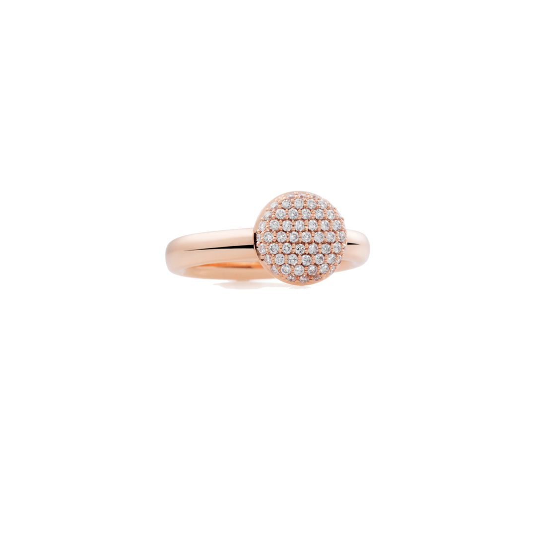 Bron Ring Stardust aus 18 Karat Roségold und Brillanten. Die Brillanten zieren das runde Mittelstück des Ringes