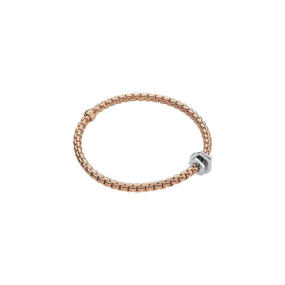 Fope Eka Armband 154b BBR aus Rosé und Weißgold. Die Kantige Ronde in Weißgold ist mit Diamanten besetzt.