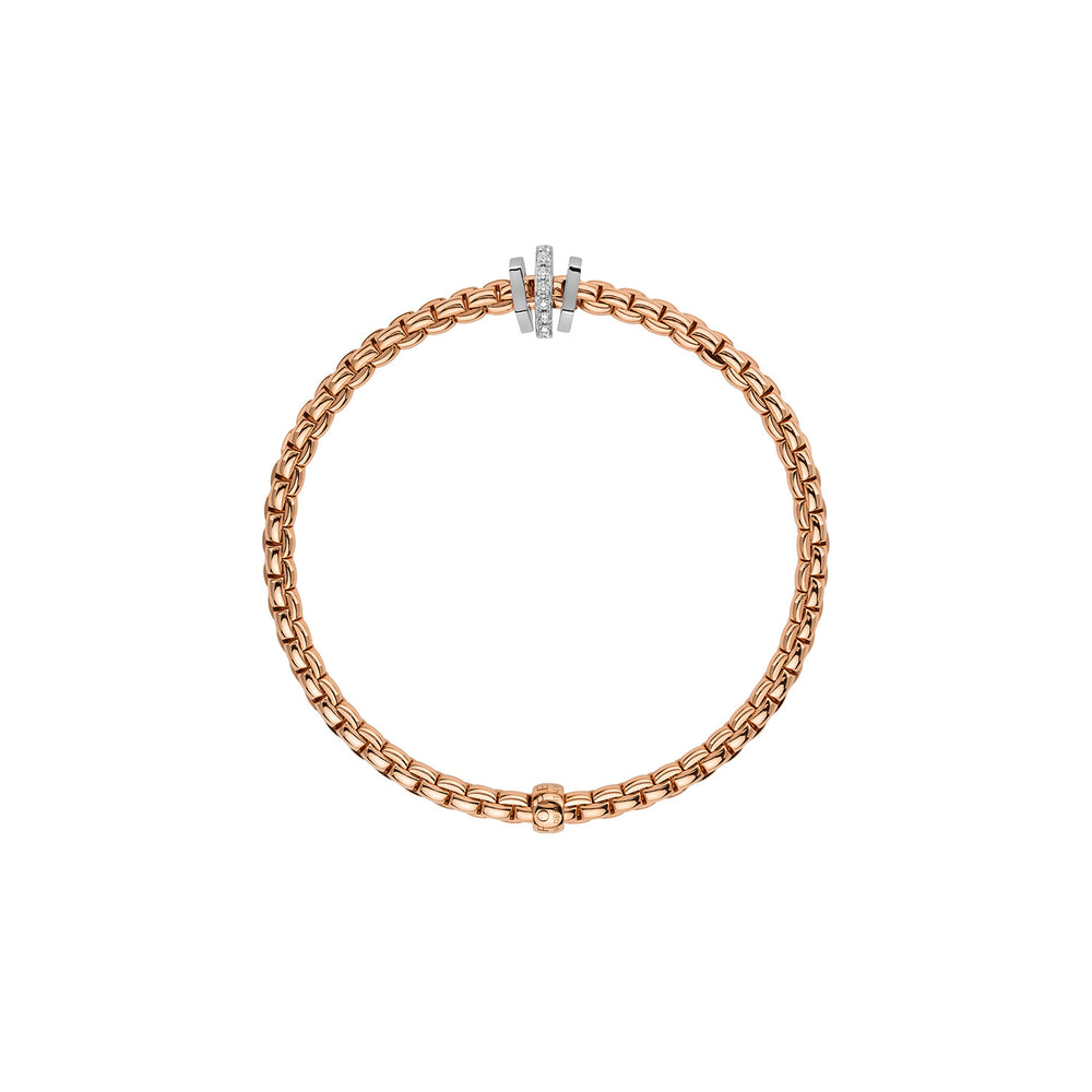 Fope Eka Armband 154b BBR aus Rosé und Weißgold. Die Kantige Ronde in Weißgold ist mit Diamanten besetzt.