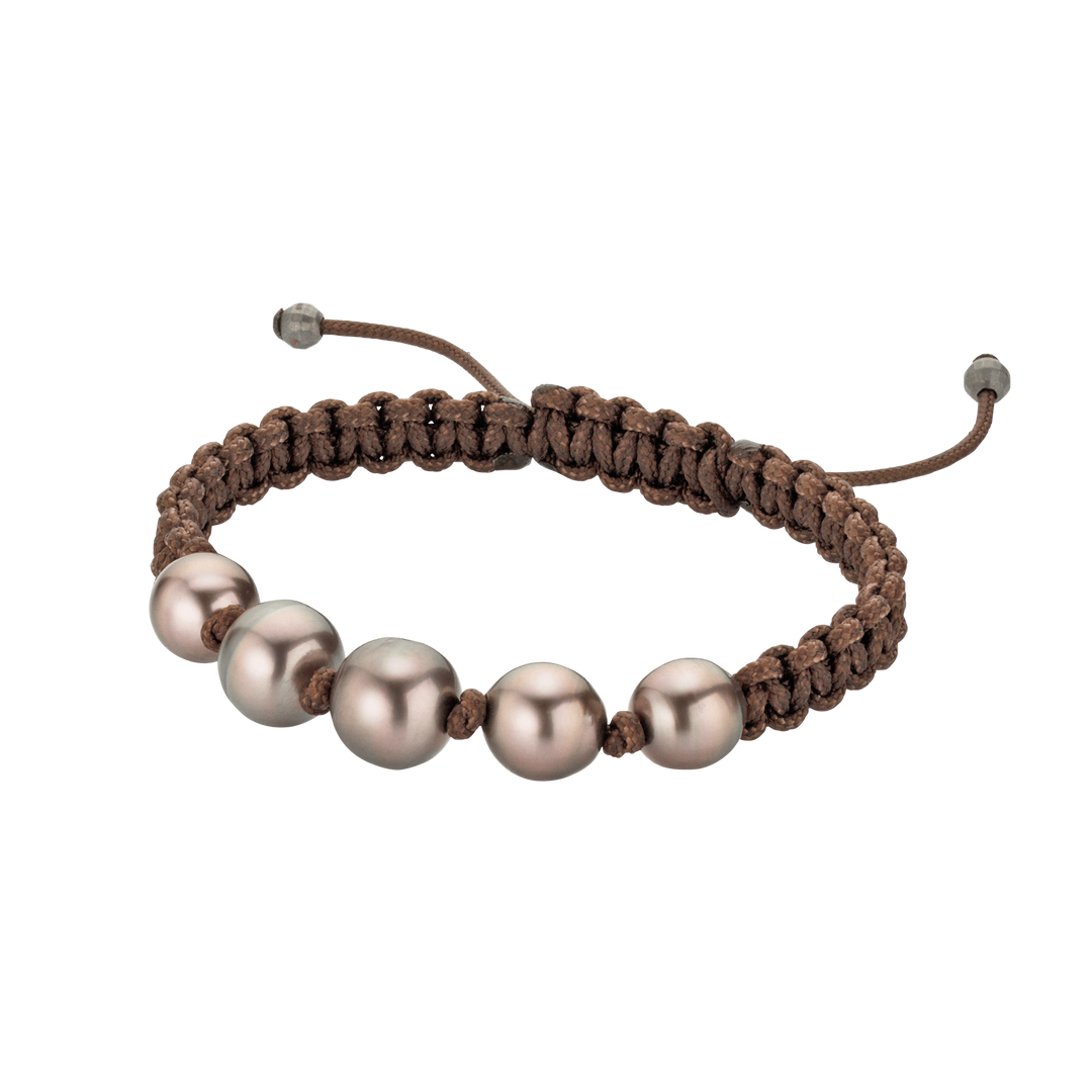 Gellner Makramee Armband Young Basic 2-81559-02 in braun mit 5 Tahiti Zuchtperlen