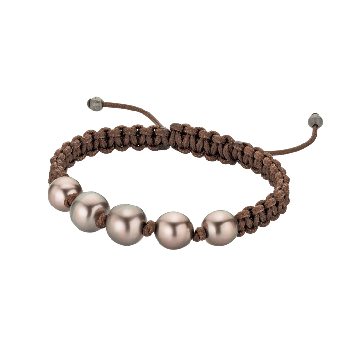 Gellner Makramee Armband Young Basic 2-81559-02 in braun mit 5 Tahiti Zuchtperlen