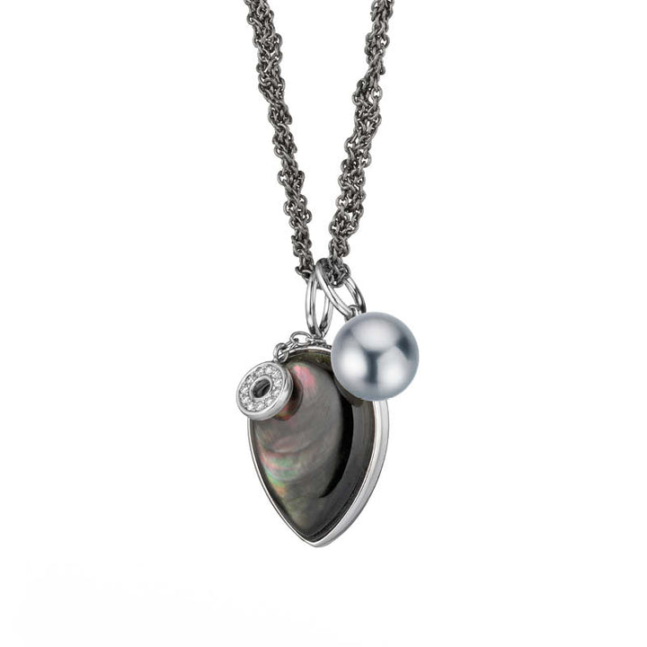 Gellner Melange Collier aus Weißgold , Brillanten, Perlmutt und Tahiti Zuchtperle