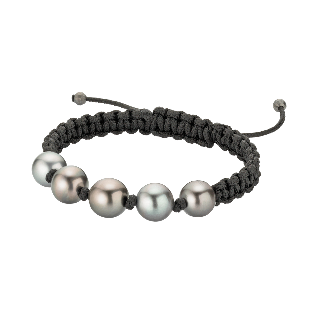 Geller - Young Basic Makramee Armband 2-81558-02 in schwarz mit 5 Tahiti Zuchtperlen