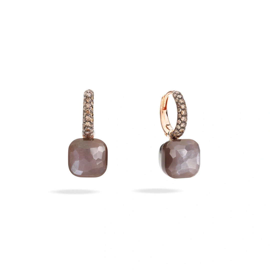Pomellato Nudo Ohrringe Chocolate aus Roségold, dunkelbraunem Mondstein und braunen Brillanten