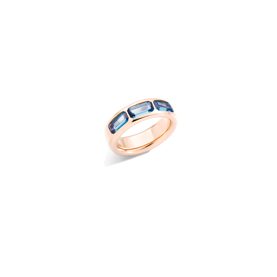 Pomellato Iconica Ring PAC3020_O7000_000TL aus poliertem Roségold und drei London Blue Topasen