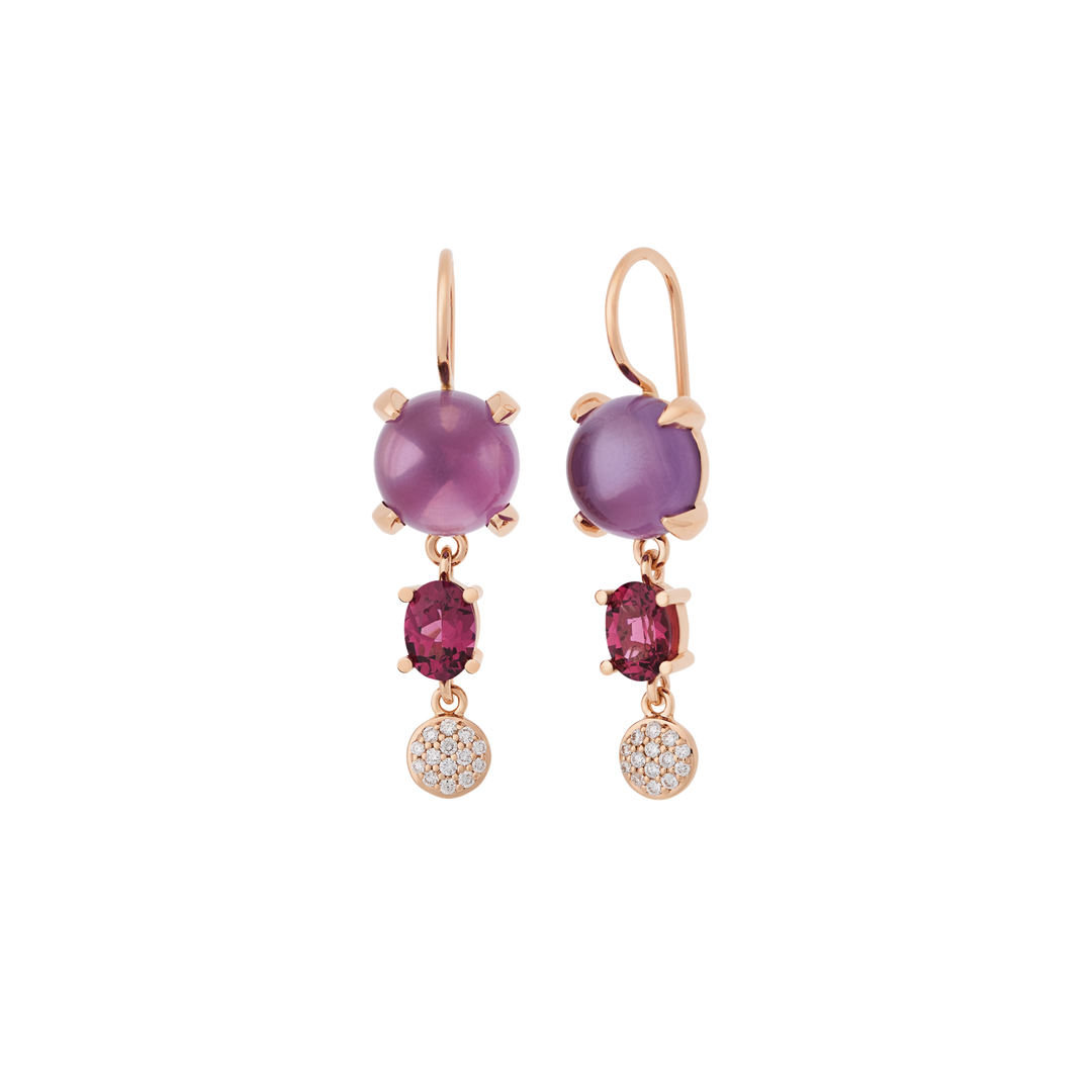 Bron Catch Ohrschmuck 8OR4891AMCRHBR aus Amethyst und Rhodolith im Cabochon-Schliff und weißen Diamanten