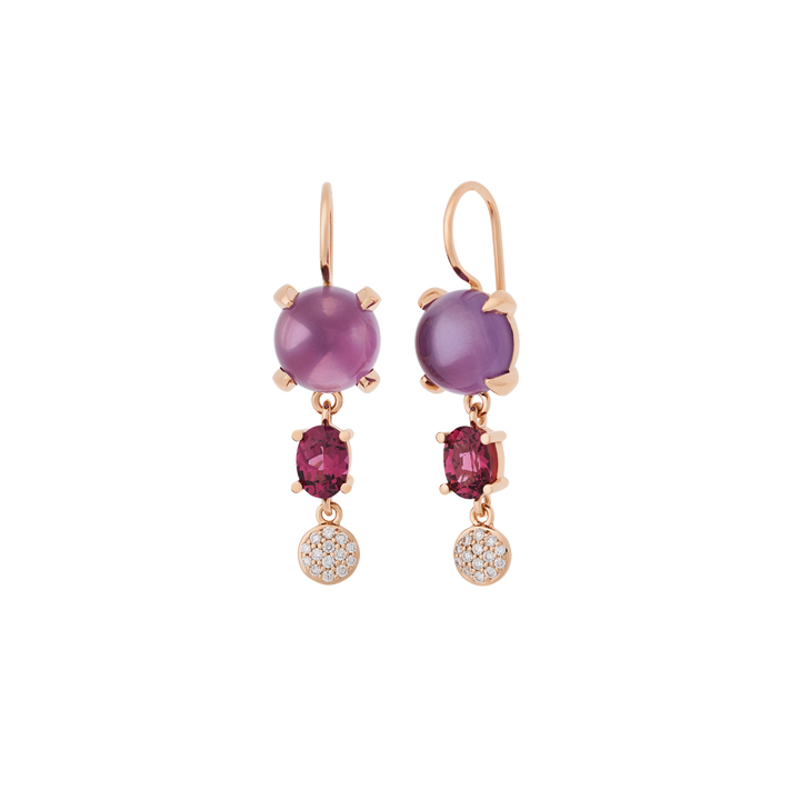 Bron Catch Ohrschmuck 8OR4891AMCRHBR aus Amethyst und Rhodolith im Cabochon-Schliff und weißen Diamanten