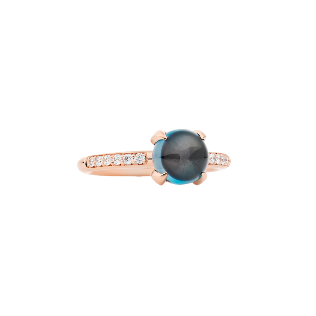 Bron Catch Ring 8RR4811TLCBR aus Roségold , London Blue Topas und Diamanten.