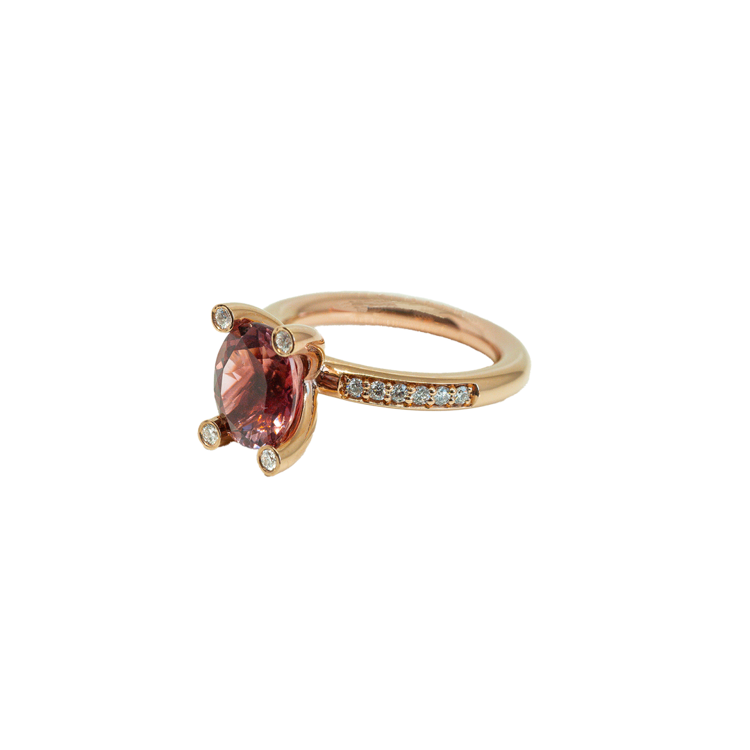 Bron Phlox Ring 4RR4826SRTBR, rosa Turmalin und Diamanten in Roségold gefasst.