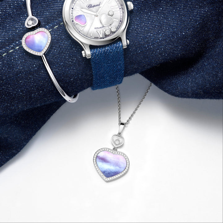 Chopard Collier Happy Hearts 79A074-1310 aus Weißgold und Perlmutt Inay mit Farbverlauf von rosa zu blau und einen Happy Diamond 