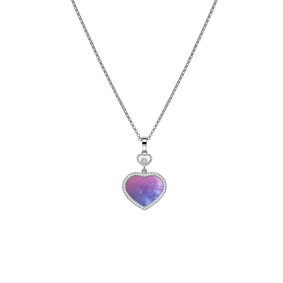 Chopard Collier Happy Hearts 79A074-1310 aus Weißgold und Perlmutt Inay mit Farbverlauf von rosa zu blau und einen Happy Diamond 