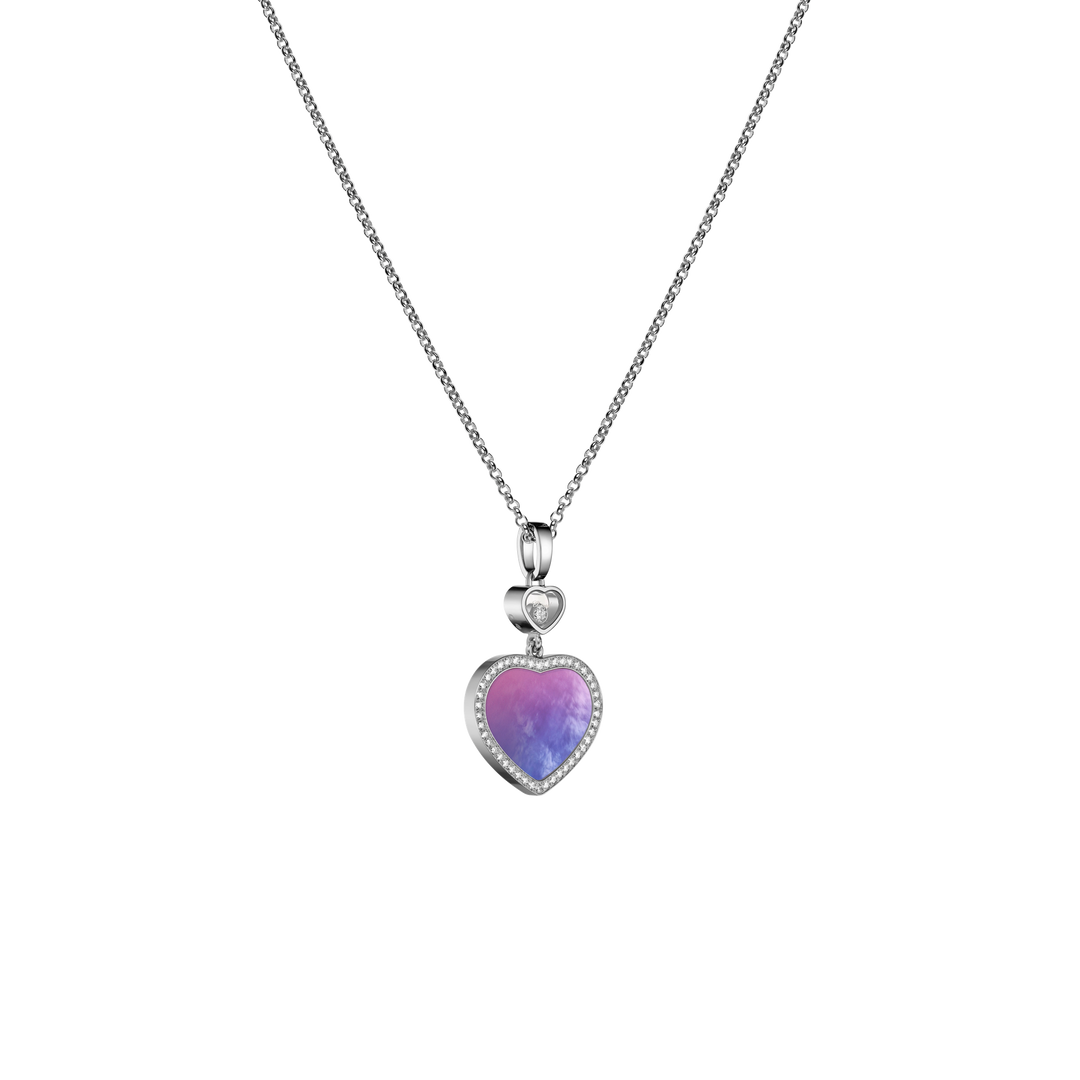 Chopard Collier Happy Hearts 79A074-1310 aus Weißgold und Perlmutt Inay mit Farbverlauf von rosa zu blau und einen Happy Diamond 