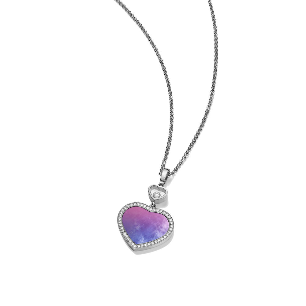Chopard Collier Happy Hearts 79A074-1310 aus Weißgold und Perlmutt Inay mit Farbverlauf von rosa zu blau und einen Happy Diamond 