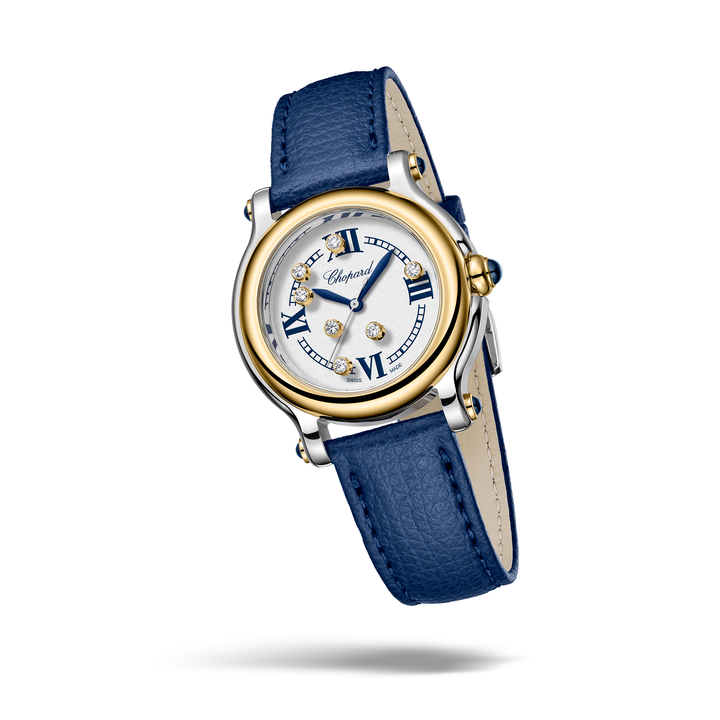 Chopard - Happy Sport The First - 278640-4002 – Quarzwerk – weiß, blau - 33 mm - Damenuhr in Edelstahl und Gelbgold