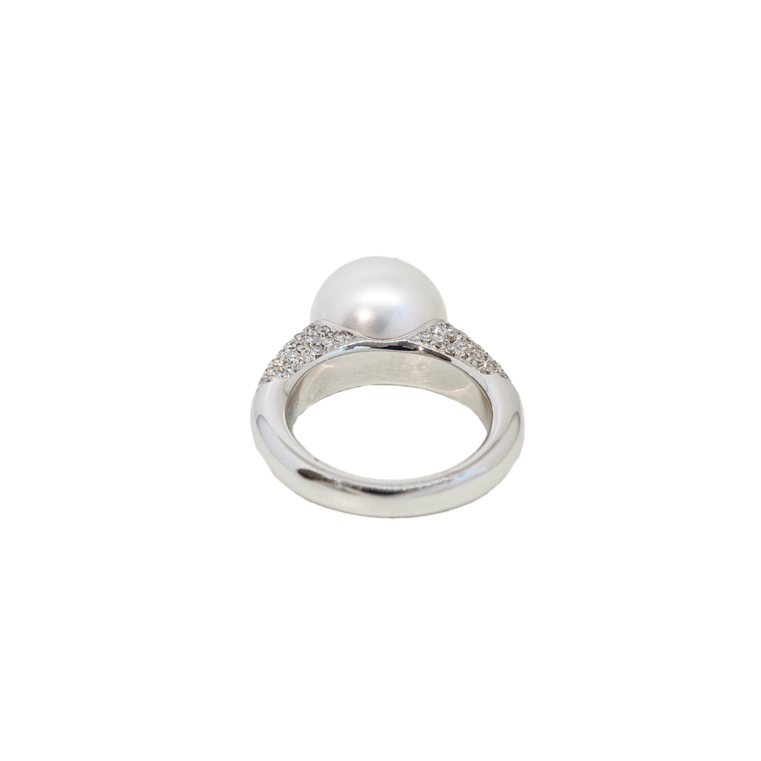 Krebber Perlenring 000-1132 NS aus Weißgold Südseeperle und Diamanten