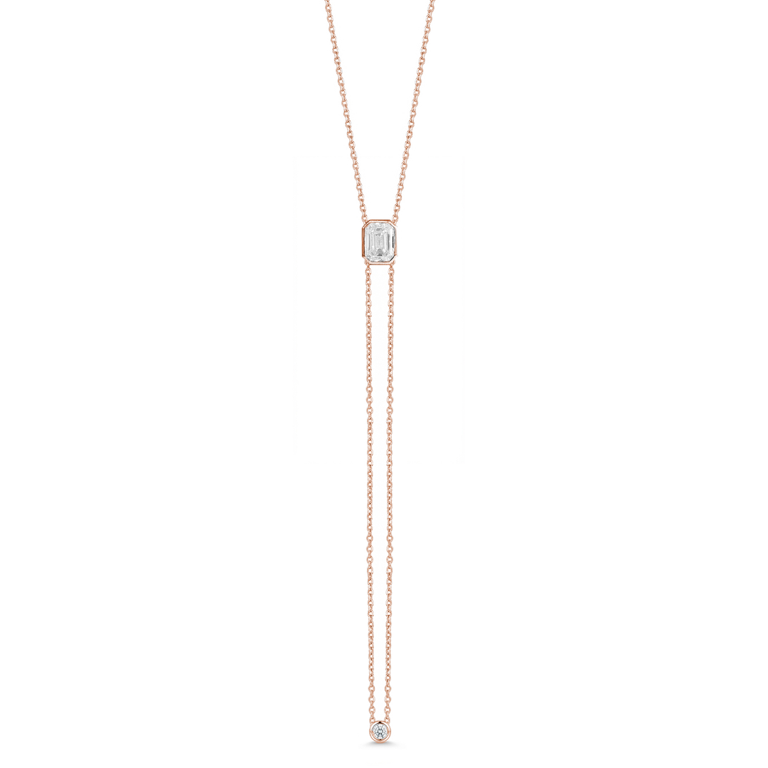 Demeglio Collier CPLTS30DBOR aus Roségold einem Diamanten im Emerald-Schliff und einem kleinen Diamanten im Brillant-Schliff