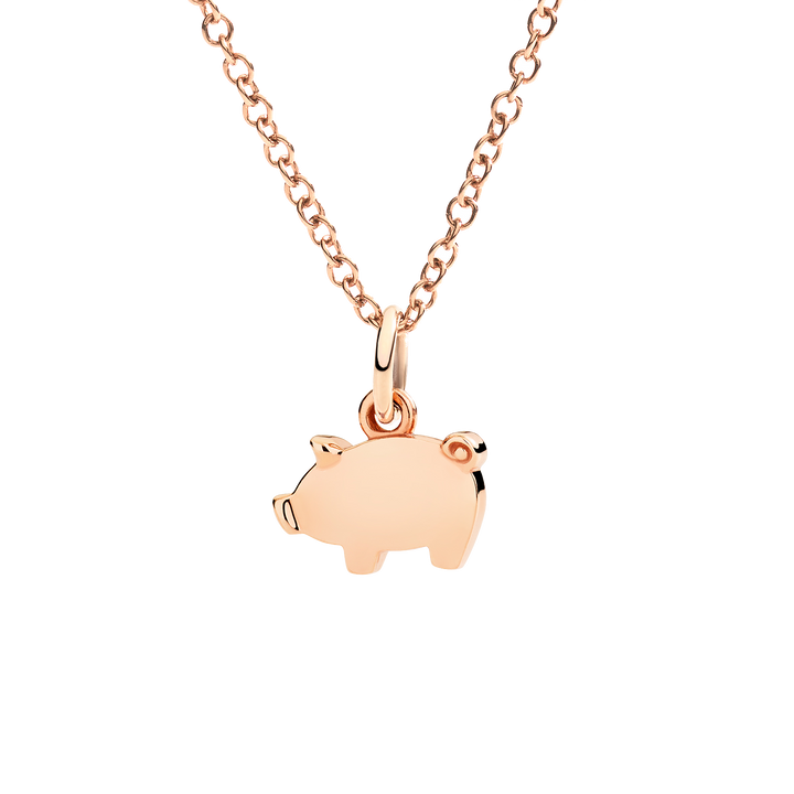 Dodo Charm Schweinchen DMC6001-PIGLE-0009R in Roségold. Tragebeispiel - Kette separat erhältlich.