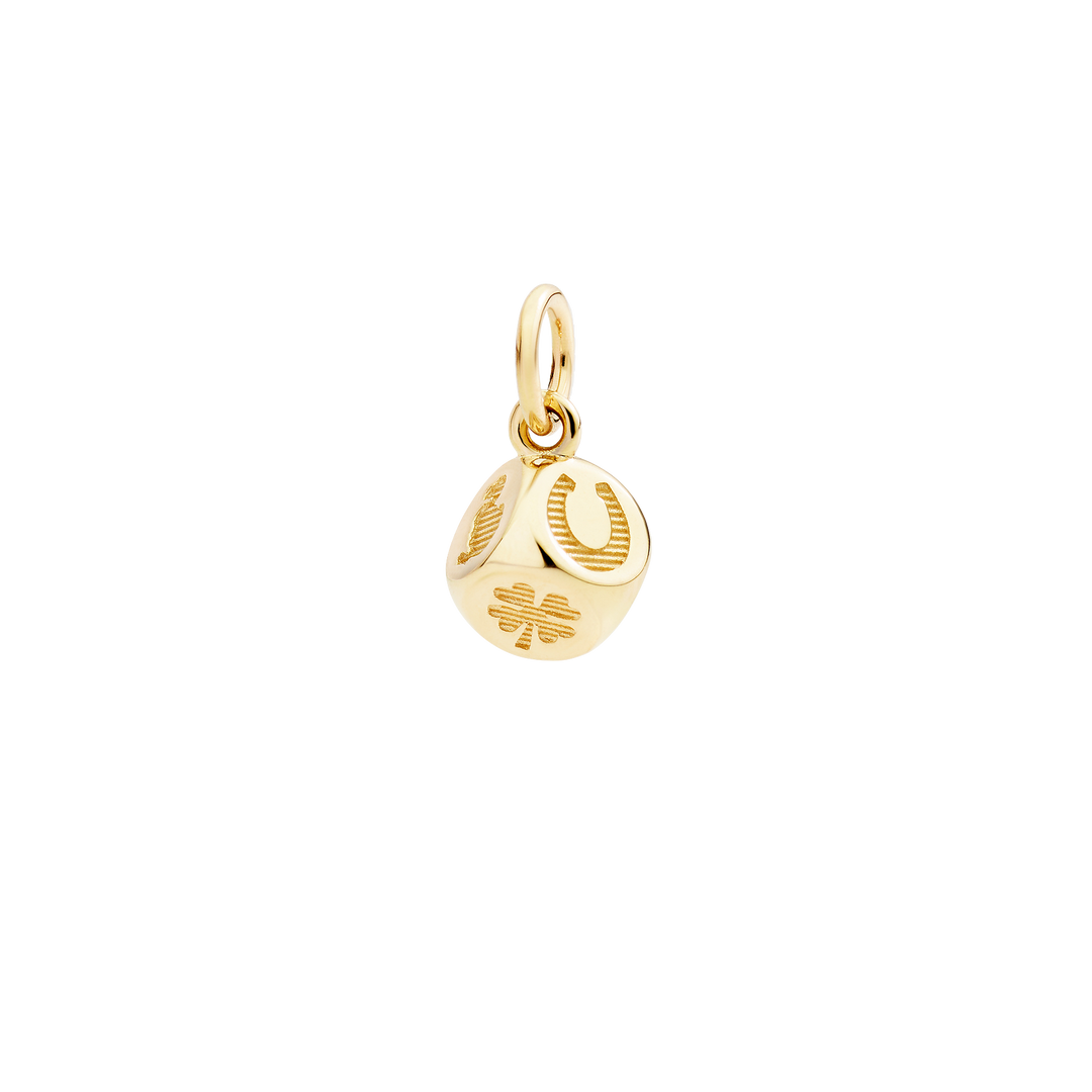 Dodo Charm Würfel DMC6010-DICES-0TZ9G aus Gelbgold mit einem Tzavoriten.