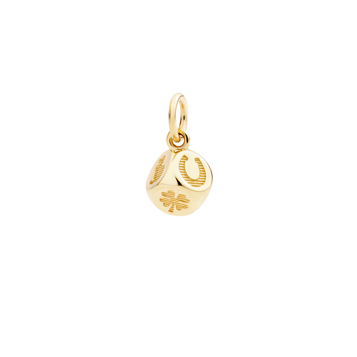 Dodo Charm Würfel DMC6010-DICES-0TZ9G aus Gelbgold mit einem Tzavoriten.